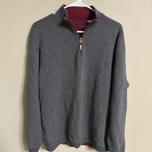 Tommy Bahama Sweater Mens Size Large Gray Reversible Knit 1/4 Zip Mock Neck